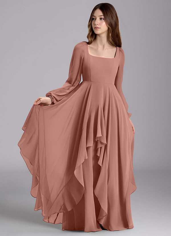 Azazie Clara Junior Abito A-Line in Chiffon Blusa Cedro Rosa image1