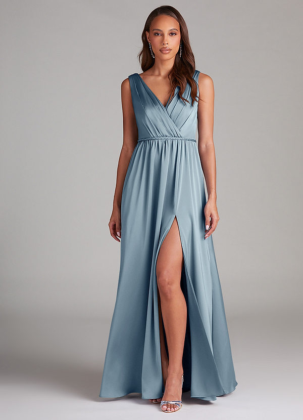 Tanicia A-Line Pleated Stretch Satin Dress