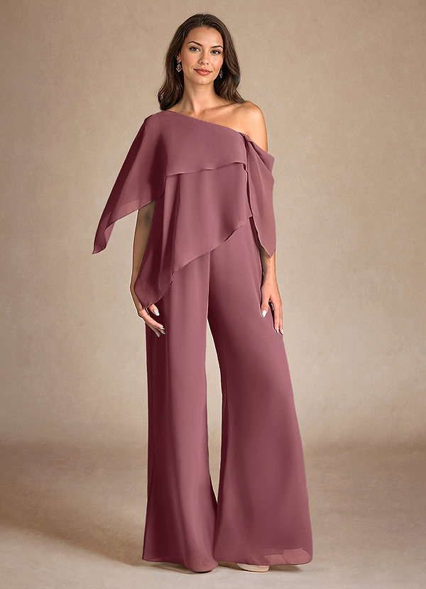 Azazie Halima Mother of the Brides Dresses Desert Rose Jumpsuit/Pantsuit Side Slit Chiffon Dress image1
