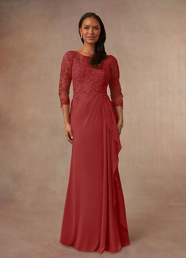 Azazie Calanthe Robe Mère de la Mariée & du Marié Robe Trapèze en Mousseline de soie Décolleté Rouille image1