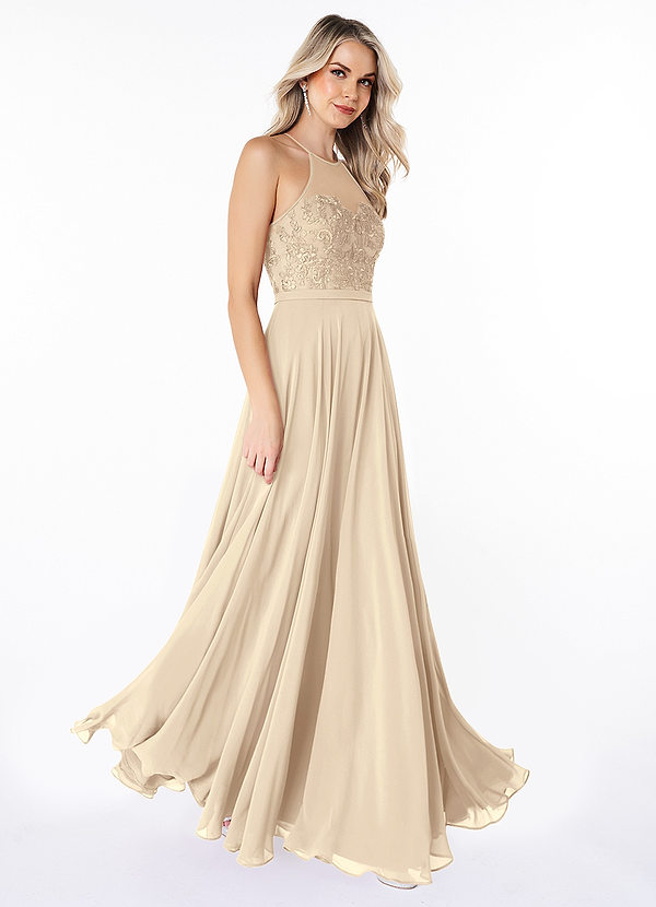 Azazie Kinsey Bridesmaid Dresses A-Line Lace Chiffon Floor-Length Dress image1