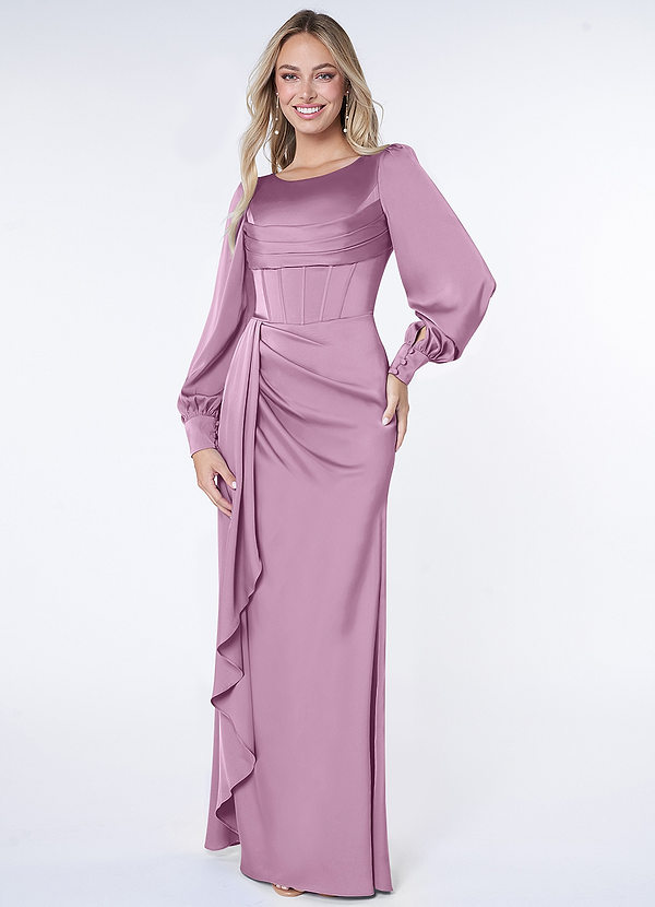 Azazie Raye Bridesmaid Dresses Wisteria Mermaid Long Sleeve Stretch Satin Dress image1