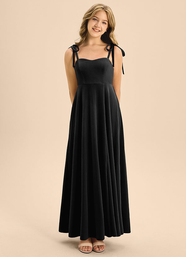 Azazie Rosey Junior Black A-Line Sweetheart Neckline Velvet Dress image1