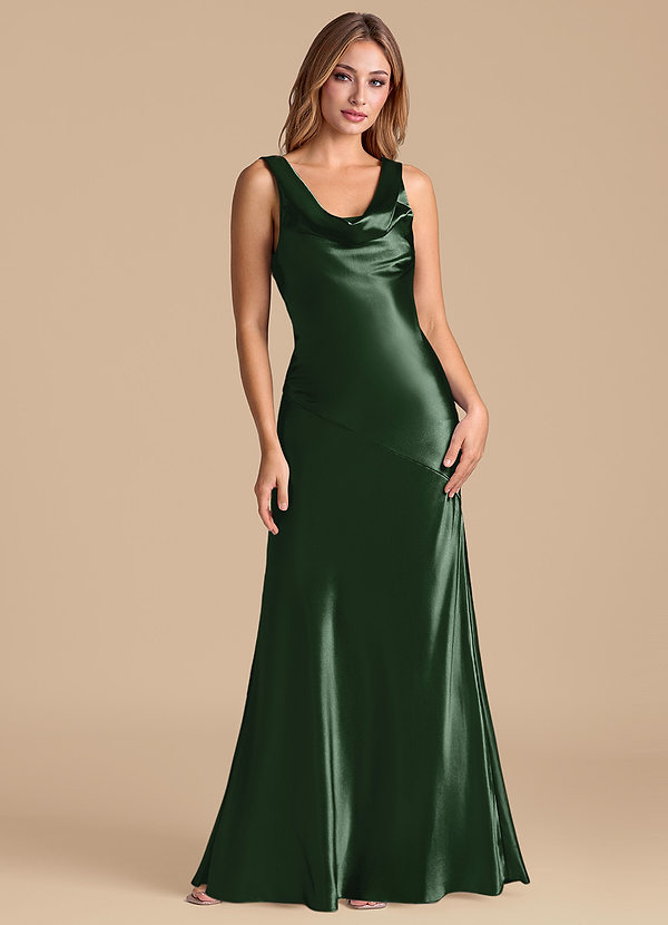 Azazie Rylina Bridesmaid Dresses Eucalyptus Mermaid Metallic Satin Dress image1