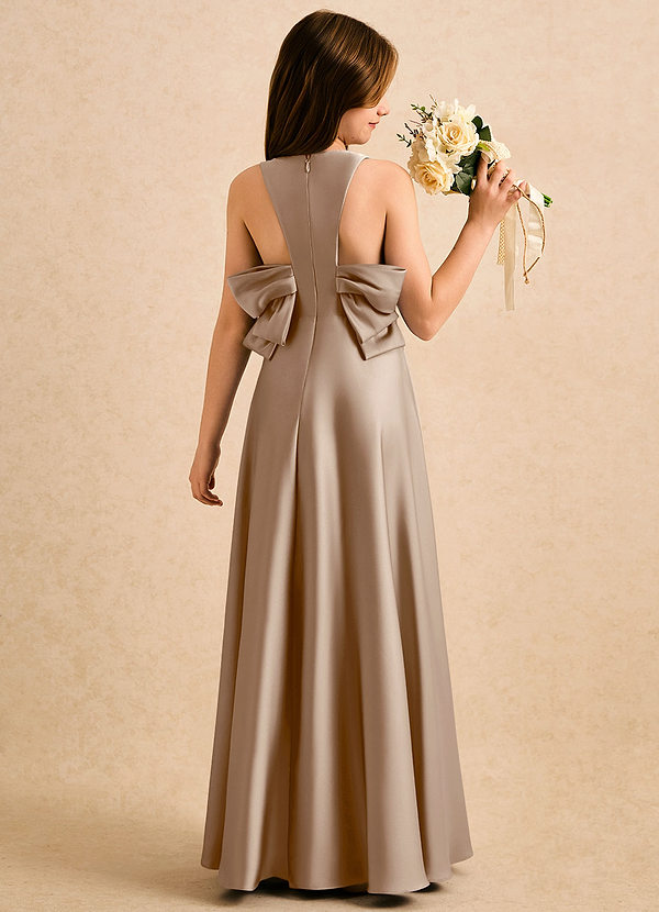 Azazie Nisha Girls Formal Sukienki dla dziewczynek sypiących kwiaty Linia A Pofałdowany Satyna elastyczna Długość podłogi Sukienka image1