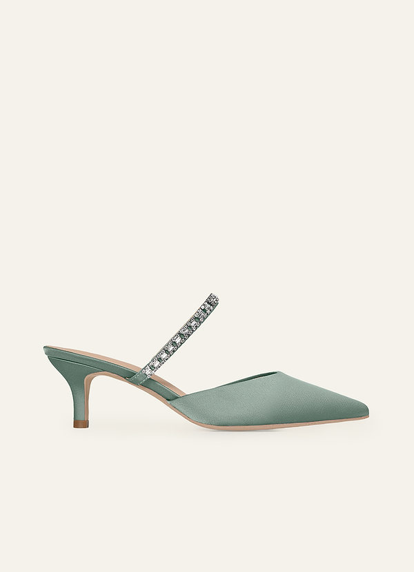 front Escarpins à talons chaton assortis en satin stretch et strass