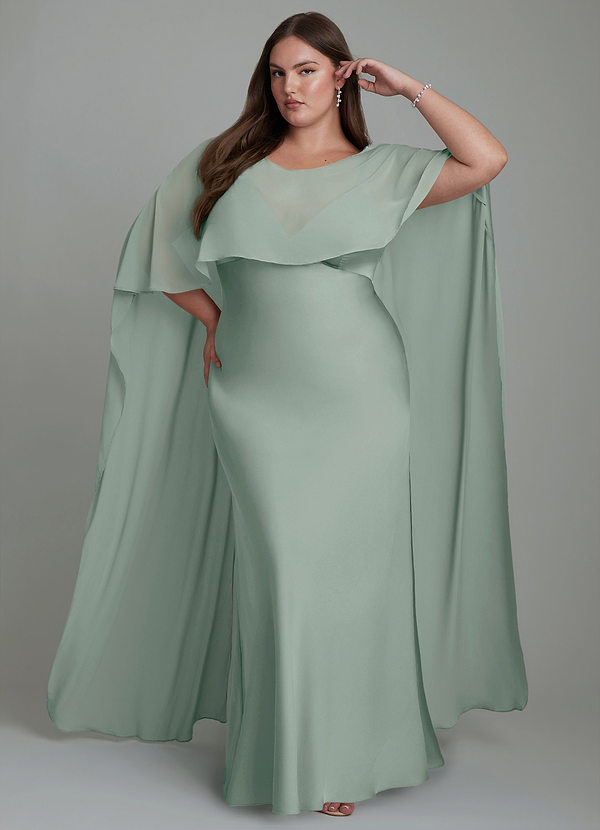 Azazie Stefania Bridesmaid Dresses Agave A-Line Stretch Satin Dress image1