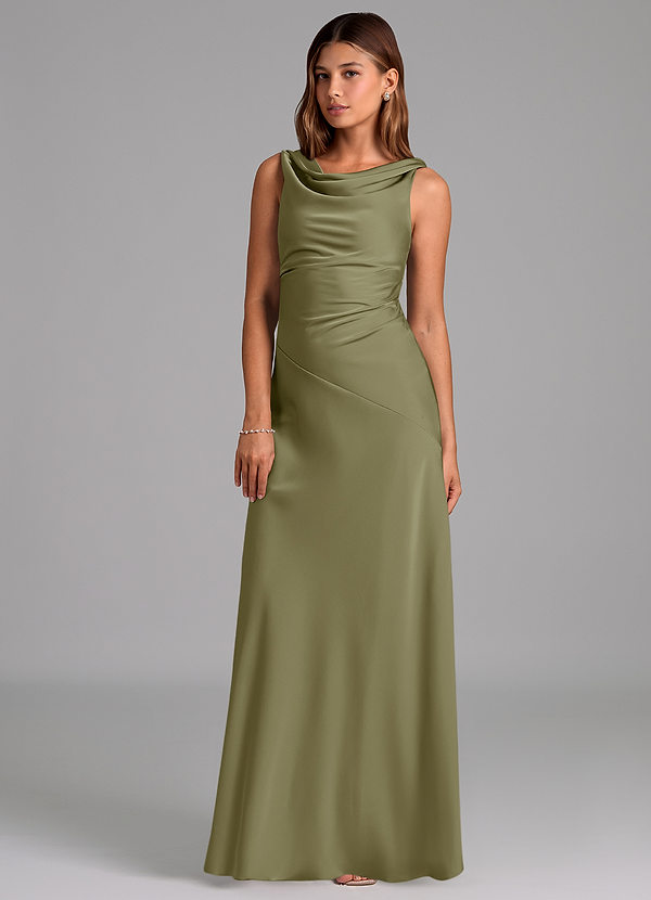 Azazie Nerine Brudtärneklänningar Klä av A-Linje i Stretch Satin Plisserad Pistasch image1