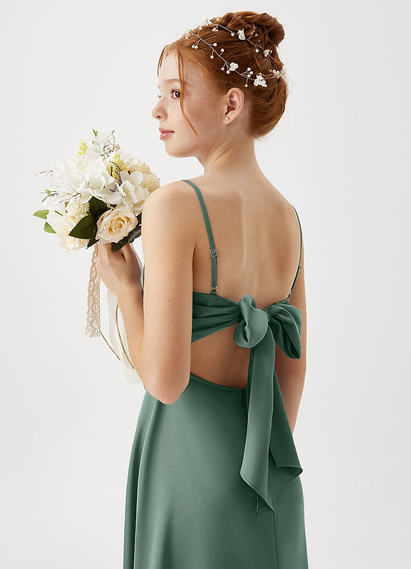 Azazie Shale Junior Eucalyptus A-Line Stretch Satin Dress image1