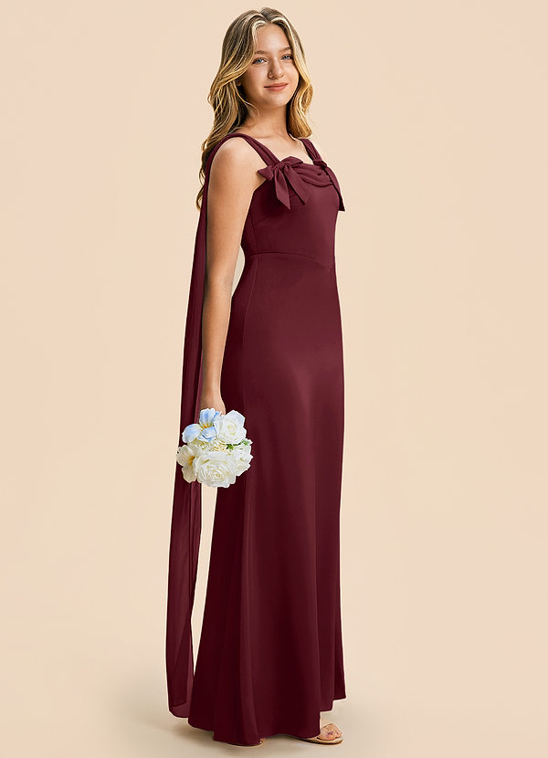 Azazie Chelsea Junior Cabernet Sheath Pleated Stretch Satin Dress image1