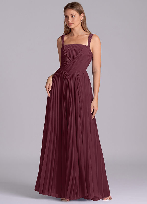 Azazie Mina Bruidsmeisjes Jurken Jurk van Chiffon met A-Lijn Geplooid Cabernet image1