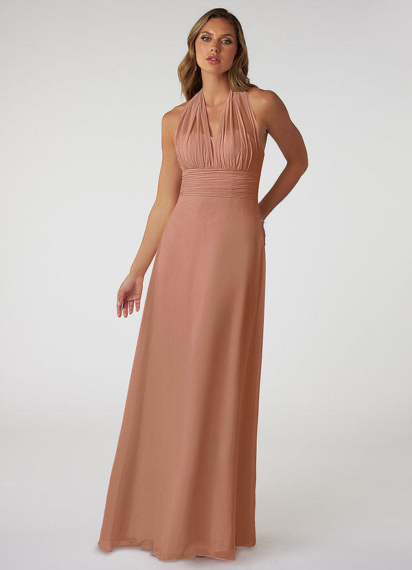 Azazie Fifi Robes Demoiselle d'honneur Robe Trapèze Convertible en Mousseline de soie Sans bretelle Bronze image1