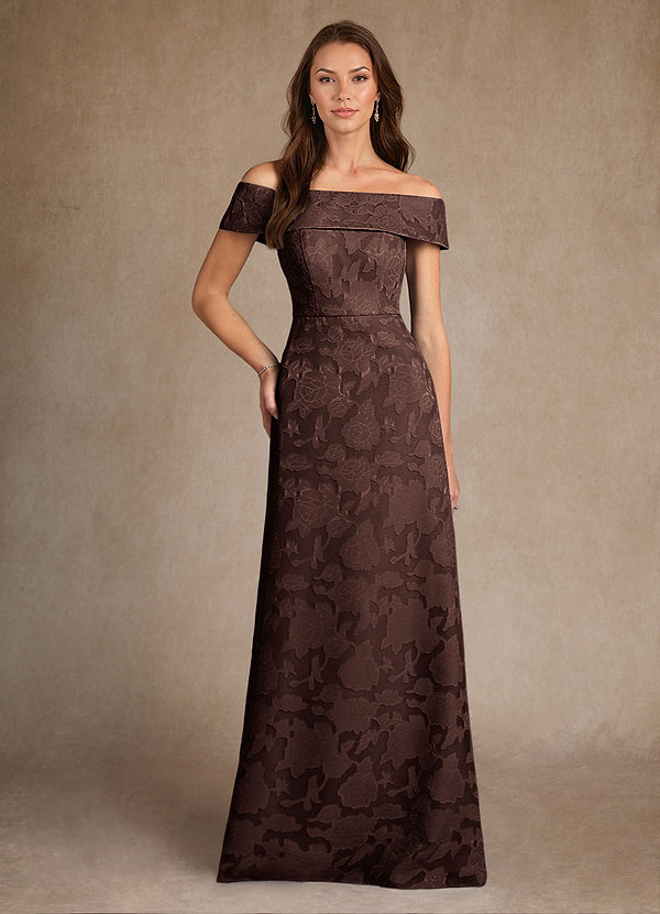 Azazie Medford Mother of the Brides Dresses Ganache A-Line Off the Shoulder Floral Burnout Dress image1