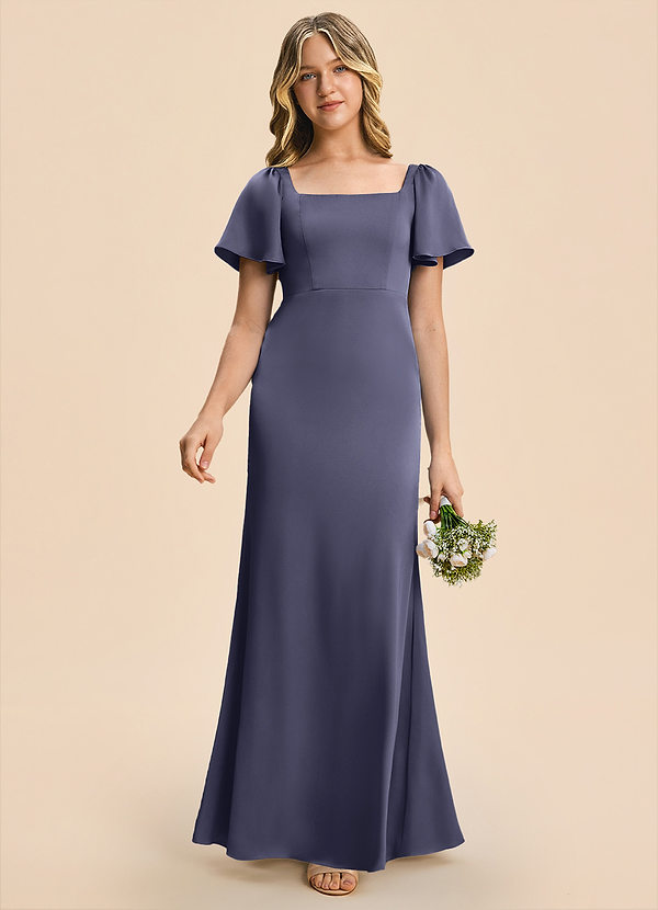 Azazie Chace Junior Stormy Sheath Stretch Satin Dress image1