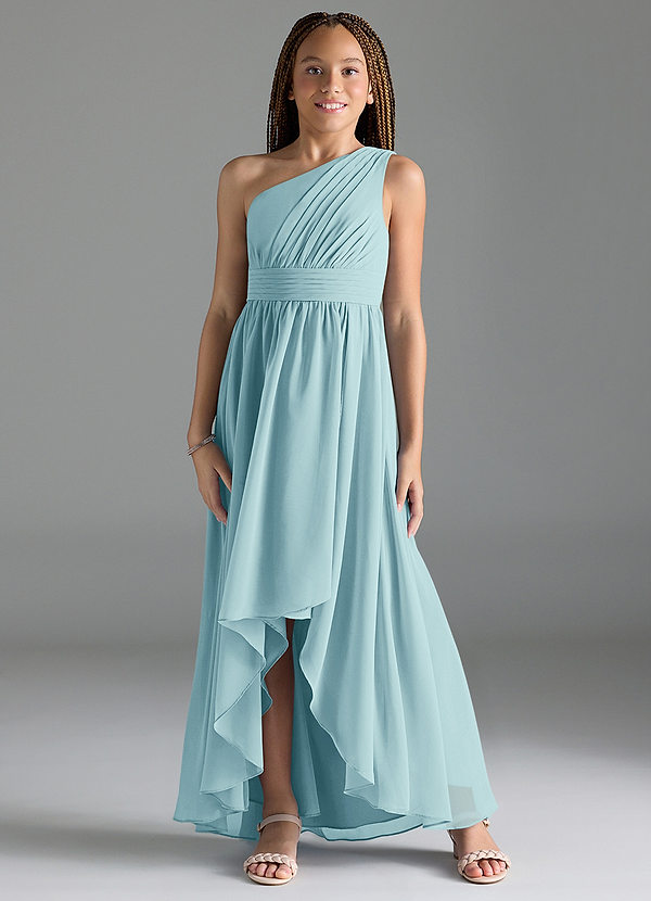 Azazie Mathilda Junior Sea Glass A-Line Pleated Chiffon Dress image1