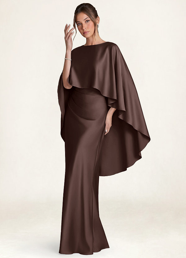 front Azazie Matching Color Stretch Satin Cape Overlay
