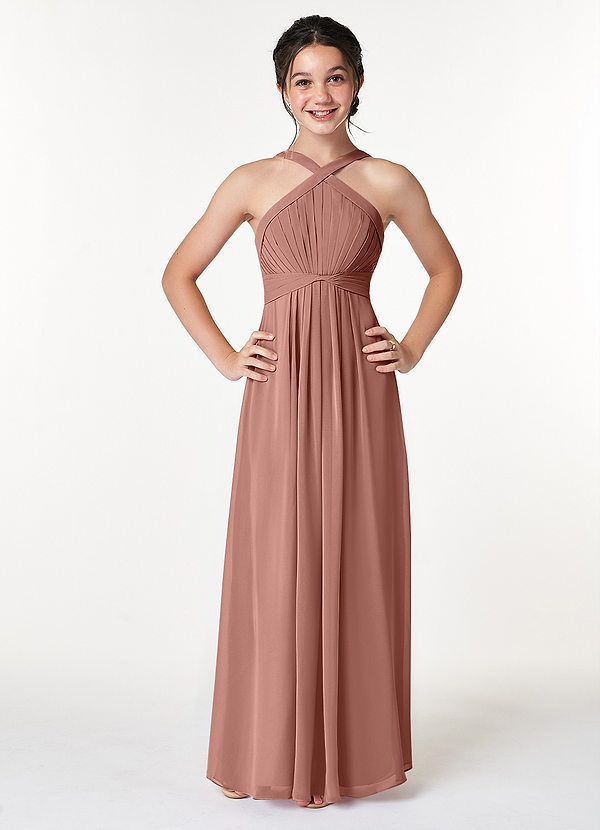 Azazie Anthea Junior Jurk van Chiffon Geplooid Ceder Roos image1