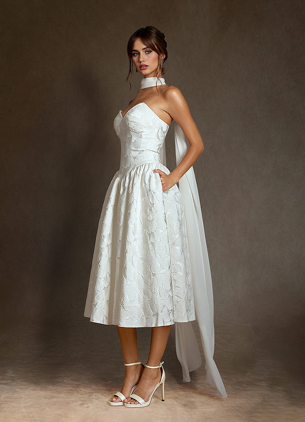 Azazie Devam Wedding Dresses Diamond White A-Line Strapless Floral Jacquard Dress image1