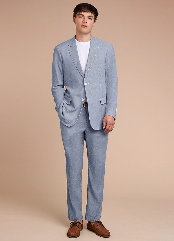 front Gavin Blue Striped Seersucker Trousers Suit