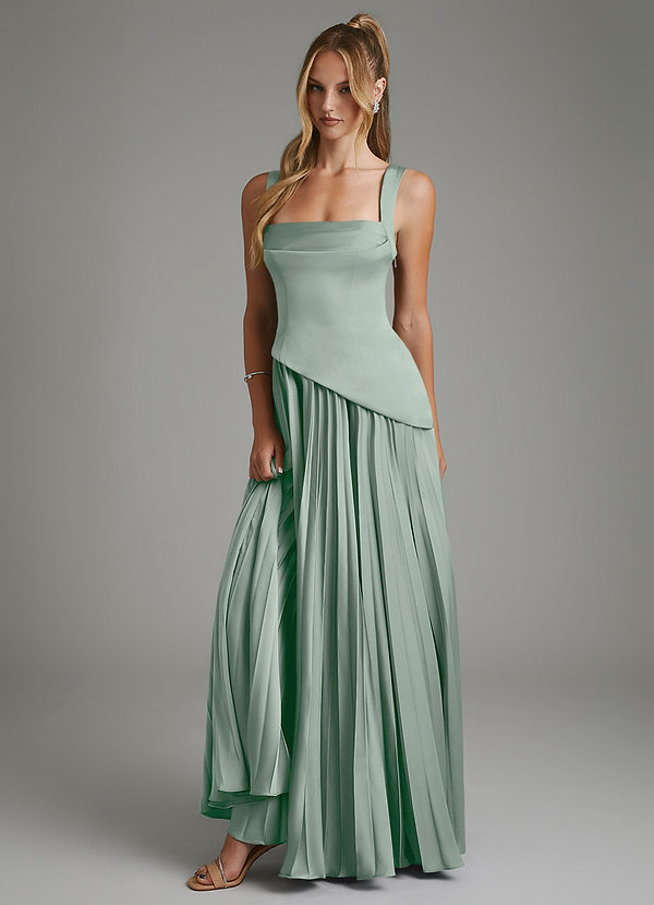 Azazie Stephanie Bridesmaid Dresses Agave A-Line Corset Stretch Satin Dress image1