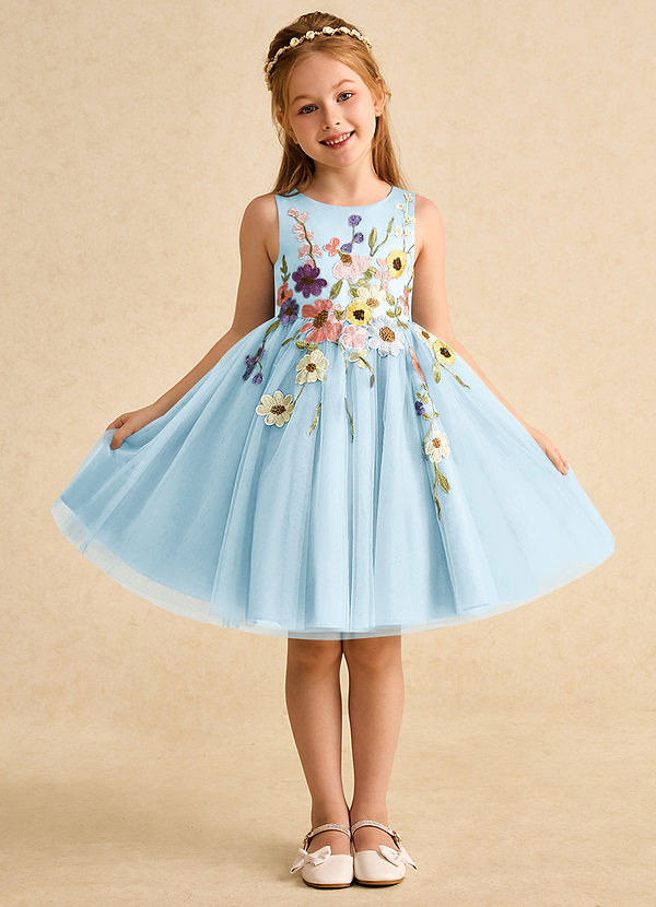 Azazie Prima Flower Girl Dresses Sky Blue A-Line Bow Tulle Dress image1