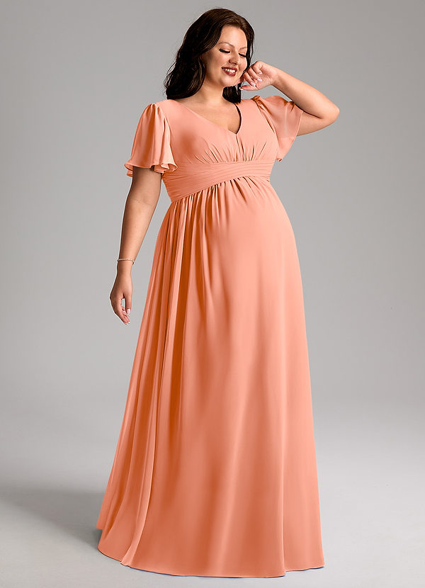 Azazie Verna Brautjungfernkleider für Schwangere A-Linie V-Hals Gerüscht Chiffon Bodenlänge Kleid image1