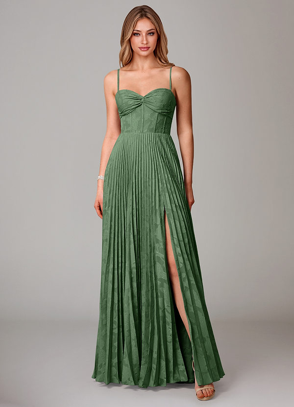 Azazie Akiko Brautjungfernkleider A-Linie Herzausschnitt Blumen-Burnout Kleid Eukalyptus image1