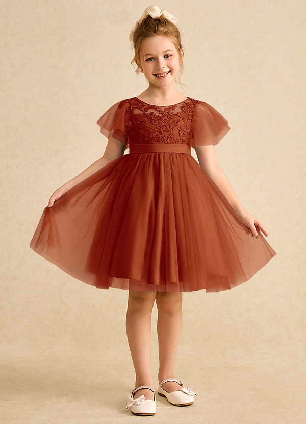 Azazie Queenie Flower Girl Dresses Paprika A-Line Lace Dress image1
