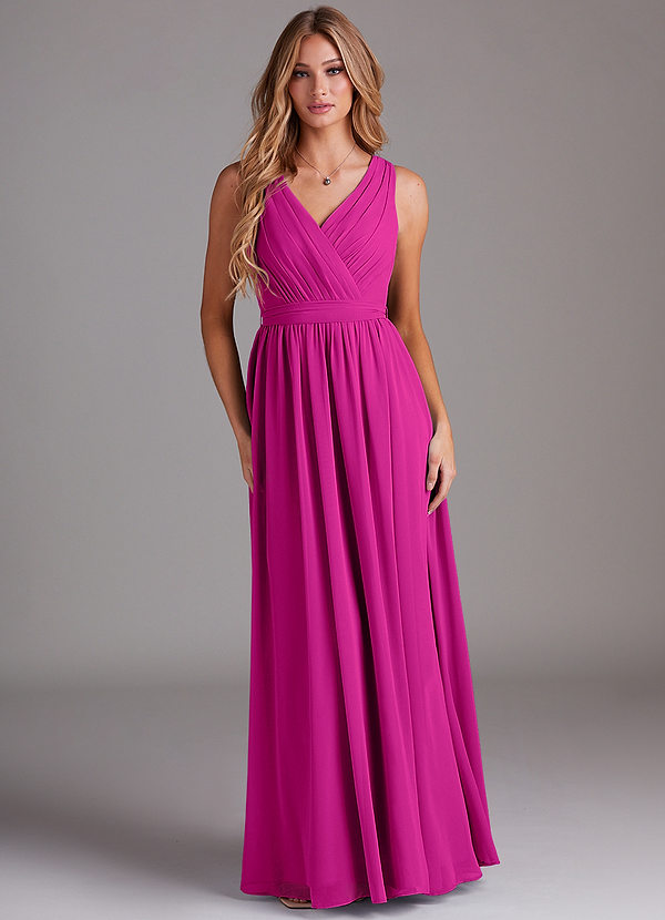 Azazie Kingsley Robes Demoiselle d'honneur Robe Trapèze en Mousseline de soie Dentelle Fuchsia image1
