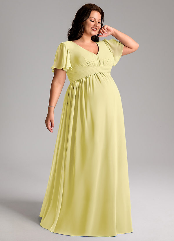 Azazie Verna Maternity Bridesmaid Dresses A-Line V-Neck Ruched Chiffon Floor-Length Dress image1