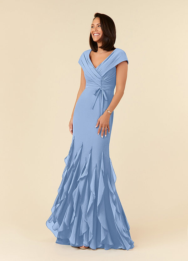 Azazie Bailora Mother of the Bride Dresses Steel Blue Mermaid Ruched Chiffon Dress image1