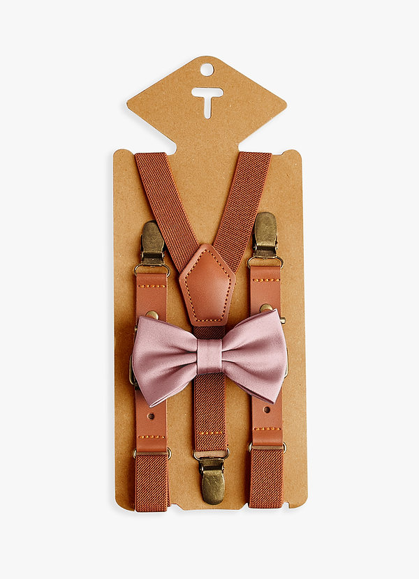 front Boy's Matching Matte Satin Pre-Tied Bow Tie & Suspenders Set