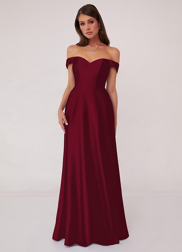 Barbie ♥ Azazie Bridesmaid Dresses Off Shoulder Dropwaist Stretch Satin Ball Gown image1