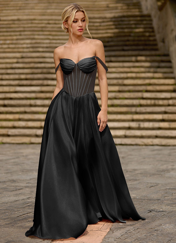 Heartshape Schwarz Korsett-Ballkleid aus Satin image1