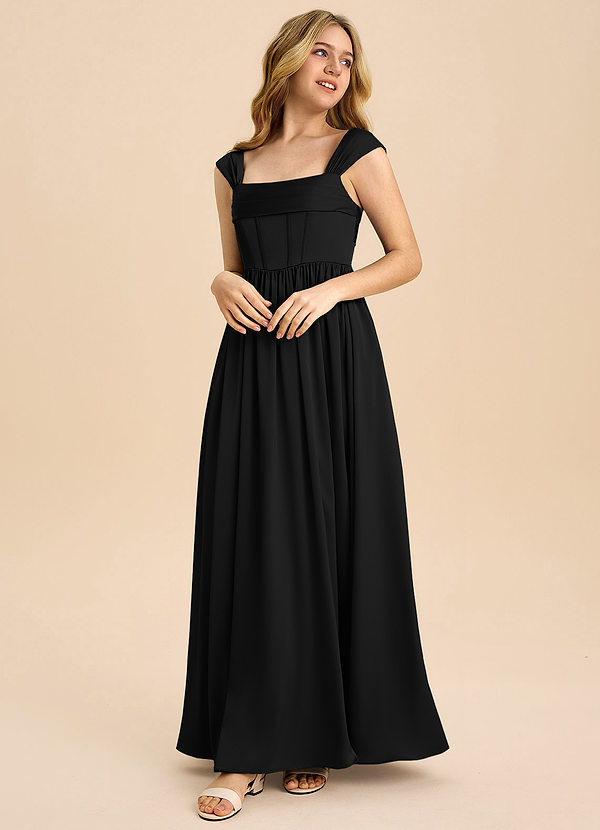 Azazie Hattie Junior Klä av A-Line i Stretch Satin Plisserad image1