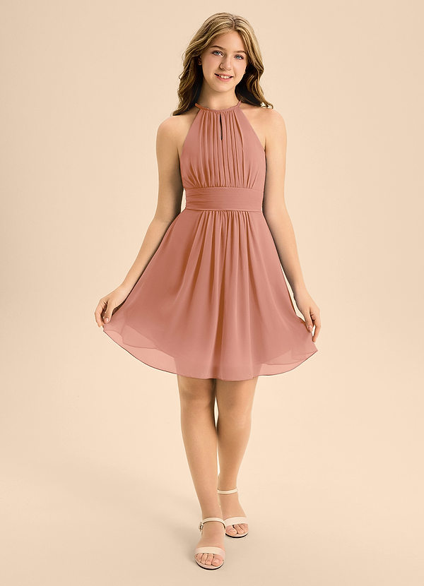 Azazie Bonnie Junior Vestido de Mai Tai de Gasa de Corte En A con Plisado image1