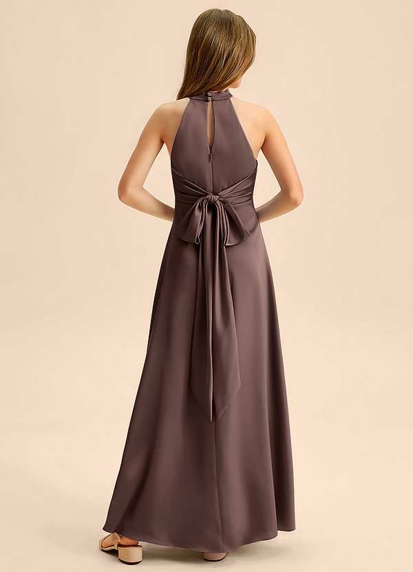 Azazie Beah Junior Ganache A-Line Pleated Stretch Satin Dress image1