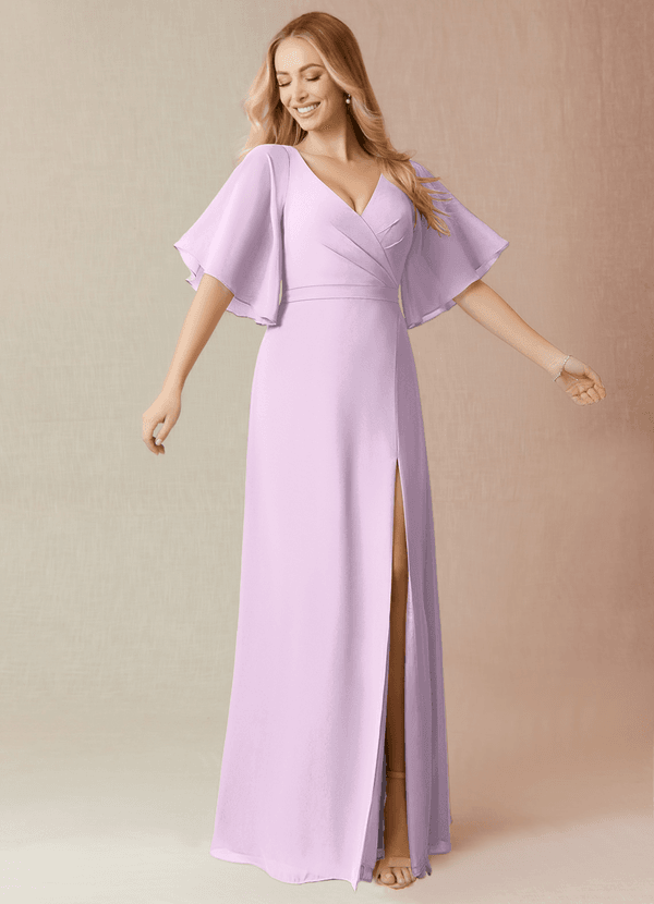 Azazie Cierra Bridesmaid Dresses Frosted Lilac A-Line V-Neck Chiffon Dress image1