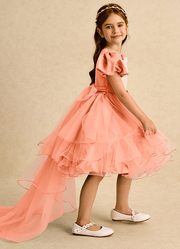 Azazie Cocoa Bloemenmeisjes Jurken Baljurk Jurk van Tule Geplooid Zonsondergang image1