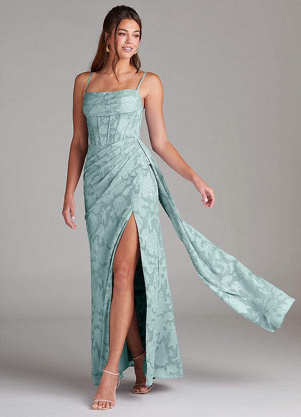 Azazie Denisa Vestidos Dama de Honor Vestido de Neblina de Devorado Floral de Corte Recto con Plisado image1