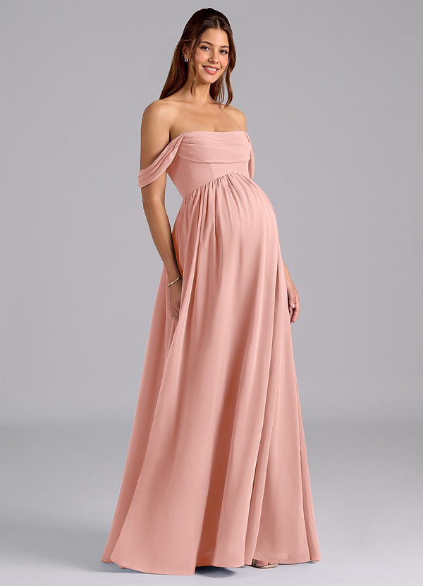 Azazie Saige Maternity Bridesmaid Dresses A-Line Pleated Chiffon Floor-Length Dress image1
