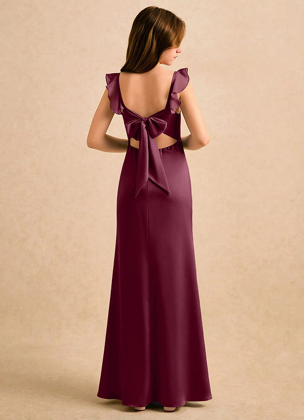Azazie Novalie Girls Formal Flower Girl Dresses Mulberry Mermaid Bow Stretch Satin Dress image1