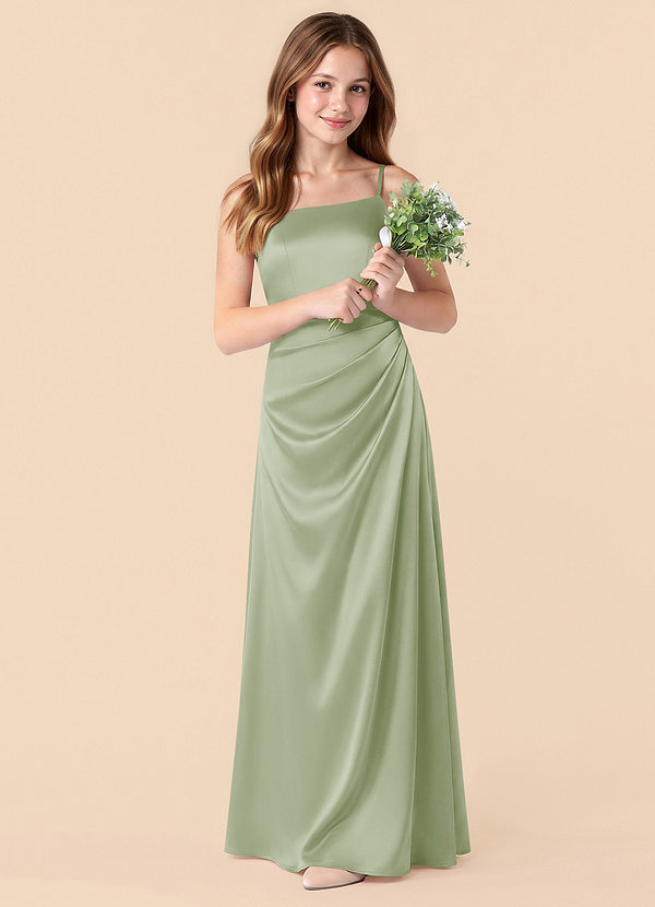 Azazie Renna Junior Dusty Sage Mermaid Pleated Stretch Satin Dress image1