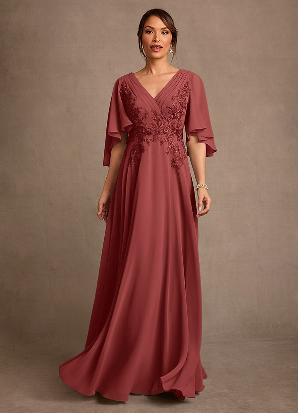 Azazie Tilda Vestidos para la madre de la novia Vestido Terracota de Gasa de Corte en A con Encaje image1