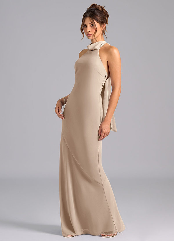Azazie Velli Bridesmaid Dresses Taupe Mermaid Bow Chiffon Dress image1