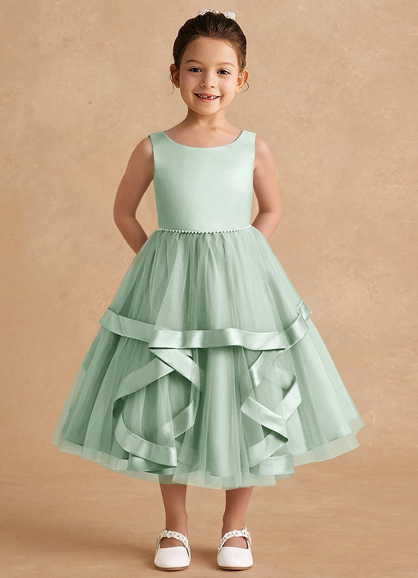 Azazie Posy Flower Girl Dresses Agave A-Line Beaded Tulle Dress image1