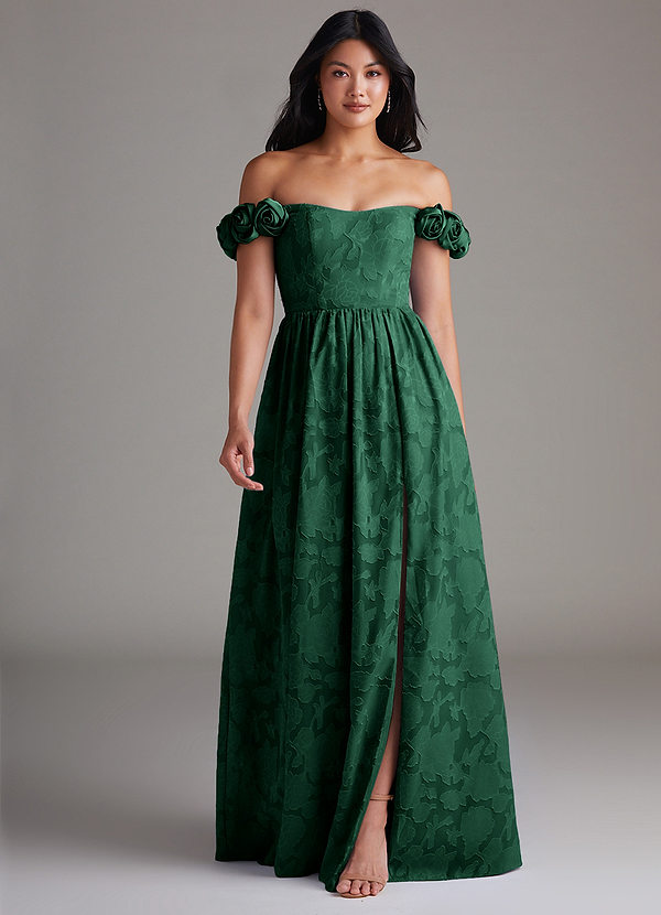 Azazie Autumn Brautjungfernkleider Wandelbar A-Linie Schulterfrei Blumen-Burnout Kleid Dunkelgrün image1