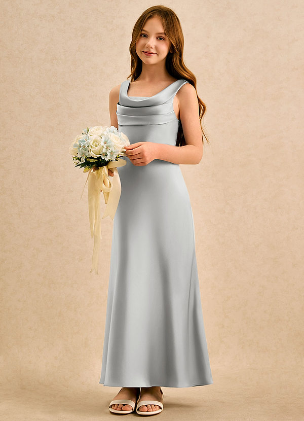 Azazie Raspberry Girls Formal Sukienki dla dziewczynek sypiących kwiaty Linia A Pofałdowany Satyna elastyczna Długość kostki Sukienka image1