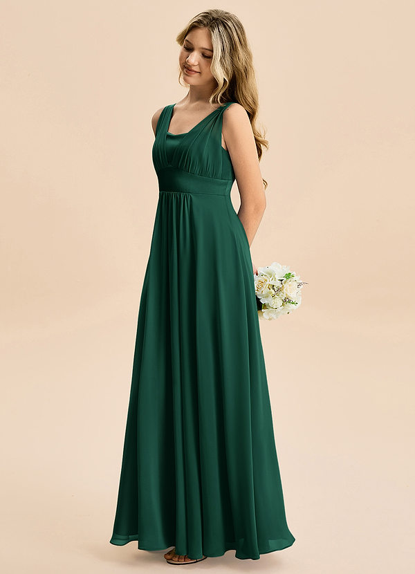 Azazie Odette Junior Vestido de Esmeralda de Gasa de Corte en A con Escote de Corazón image1