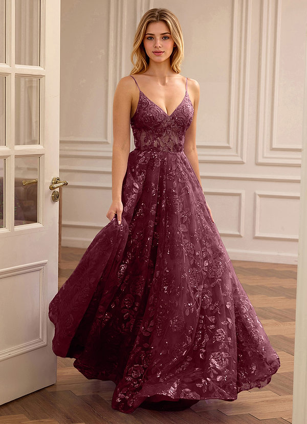 unforgettable romance sequin dress - burgundy JULIETTE V-NECK A-LINE EMBROIDERY FLORAL PROM Appliqued Built